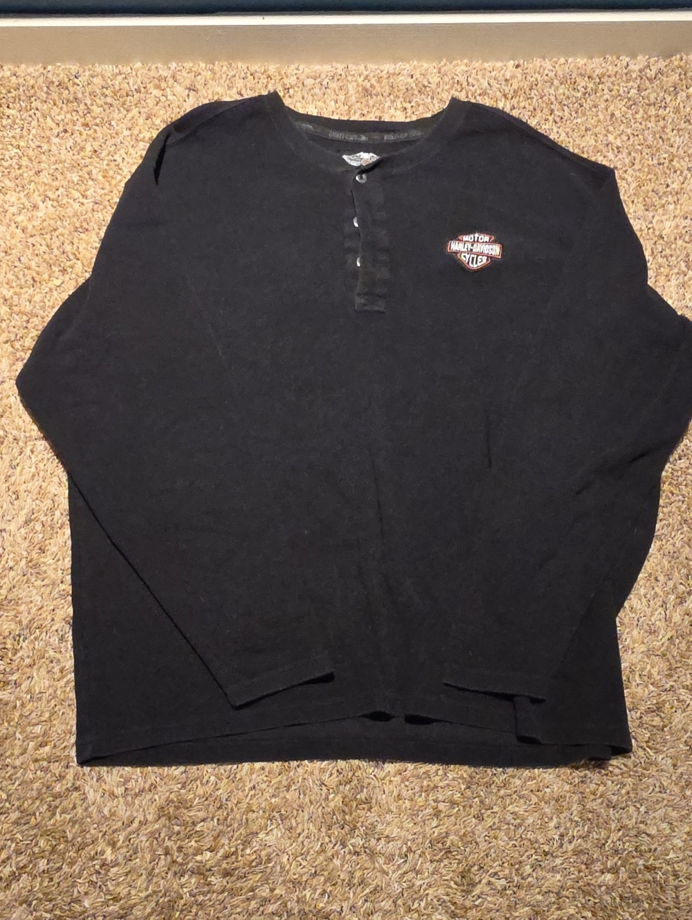Harley Davidson Black Embroidered Thermal Henley 2X